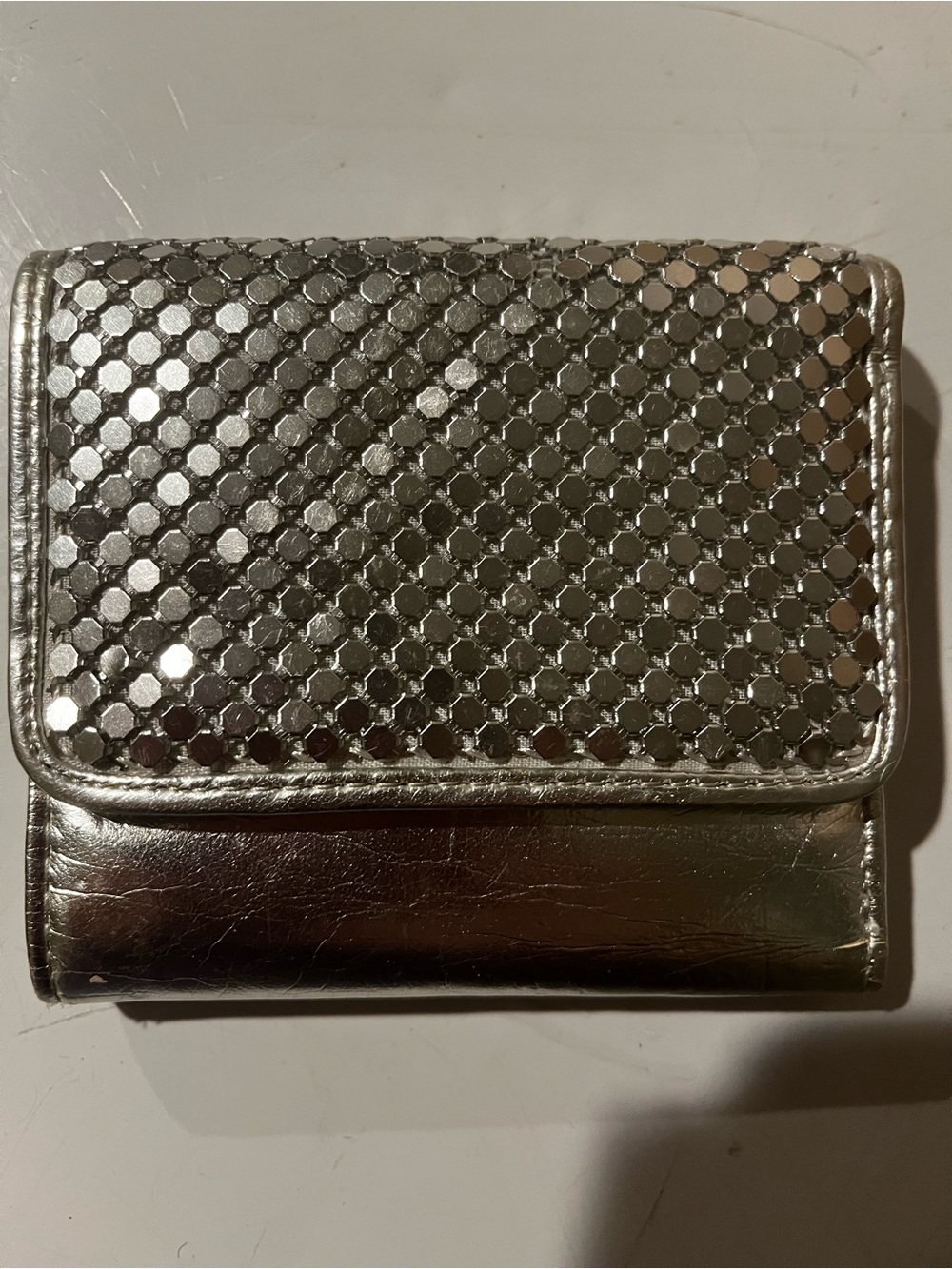 Silver Metallic Small Wallet with Honeycomb Texture